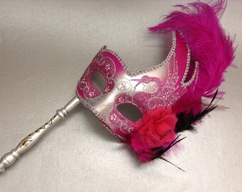 Feather Pink Masquerade Ball Mask Pair Fuchsia Prom Quinceanera Birthday Party 