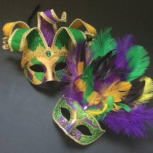 Mens Mardi Gras Carnival Masquerade ball mask Sequins Jolly Jester Mask