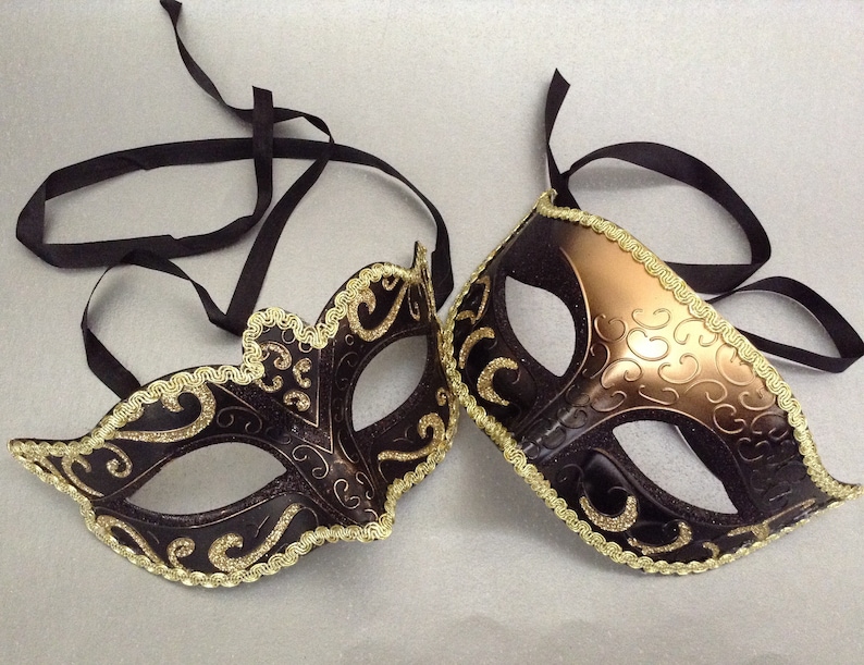His and Hers Couples Masquerade Ball Black Gold Eye Mask Etsy