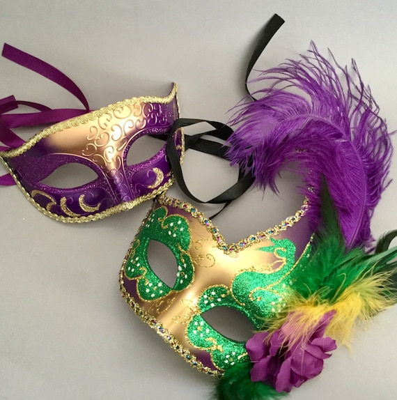 Mardi Gras Masque de bal masqué Violet Vert Or Carnaval Cosplay