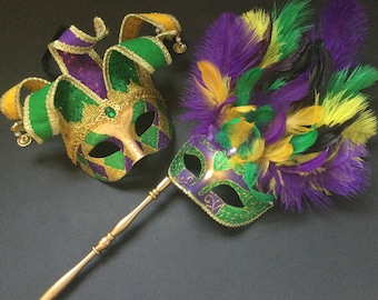 Gold Masquerade Marsi Gras Eye Mask W/ Rainbow Feathers Party Prom Carbival  Mask