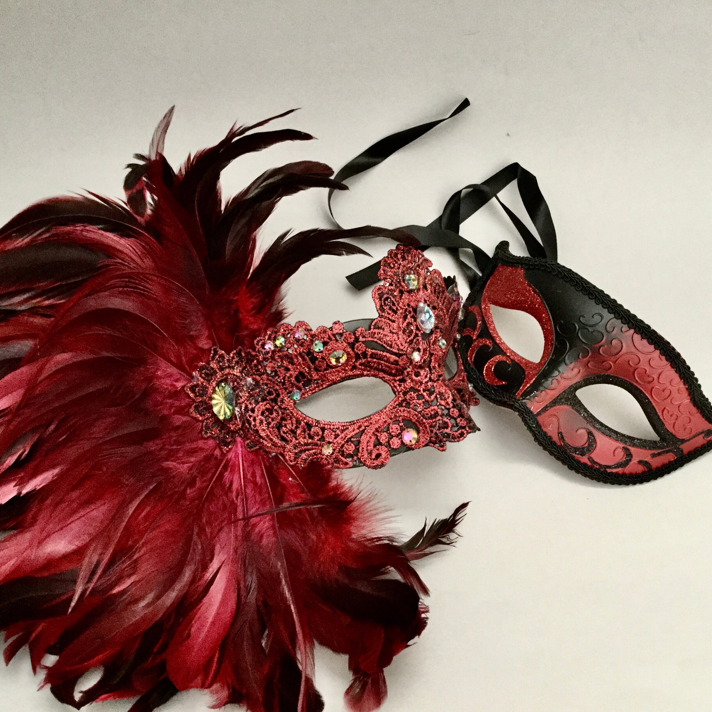 Couples Masquerade Ball Party Red Brocade Lace Mask Mask Pair Etsy