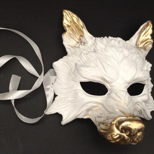 White Gold Wolf Masquerade mask for New Year costume dress up Christmas Party