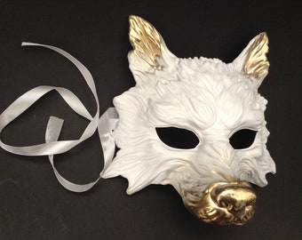 White Gold Wolf Masquerade mask for New Year costume dress up Christmas Party