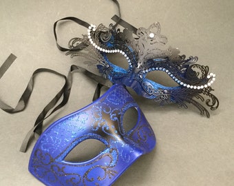Couples Dark Blue Masquerade Ball Party Mask Pair | Etsy