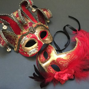 Jolly Jester Gold Red Masquerade Carnival Costume Music Mask - Etsy