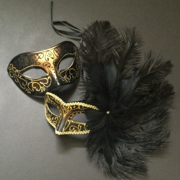 Gold Black Masquerade ball feather eye mask Carnival Parade Costume Cosplay Party