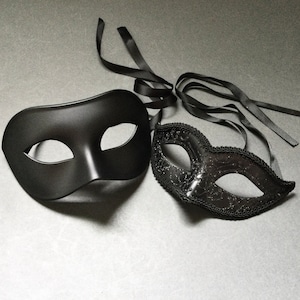 Black Masquerade ball Eye Mask Pair for Cosplay party prom dance photo shoot