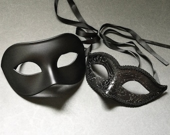 Black Masquerade ball Eye Mask Pair for Cosplay party prom dance photo shoot