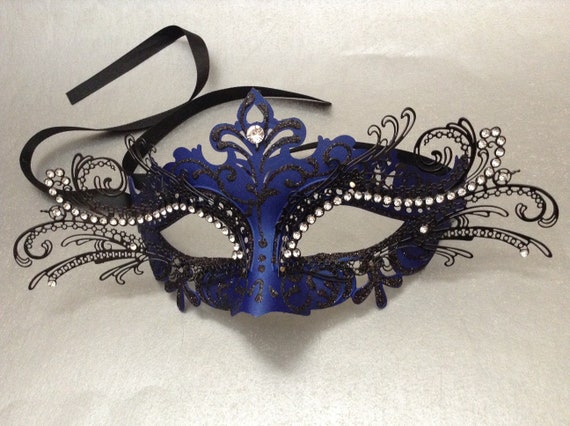 Couples Dark Navy Blue Masquerade Ball Party Mask Pair