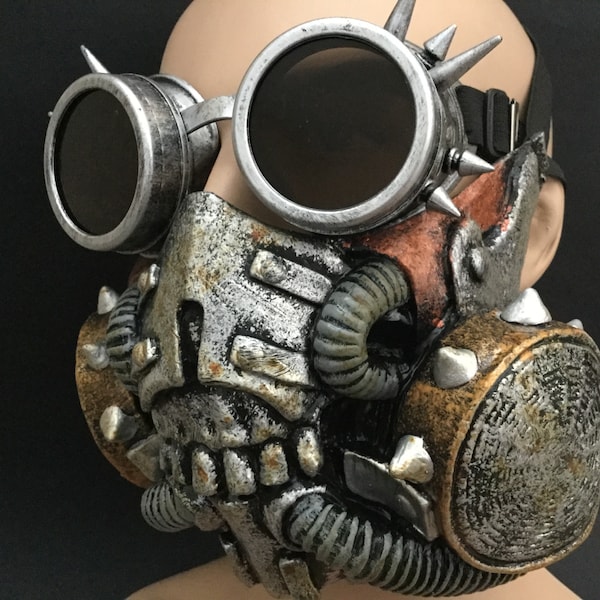 Soft Mad Max Gas Mask Steampunk Costume Cosplay Masquerade Mask Unisex Fully Adjustable Black with Silver Spiky Goggles