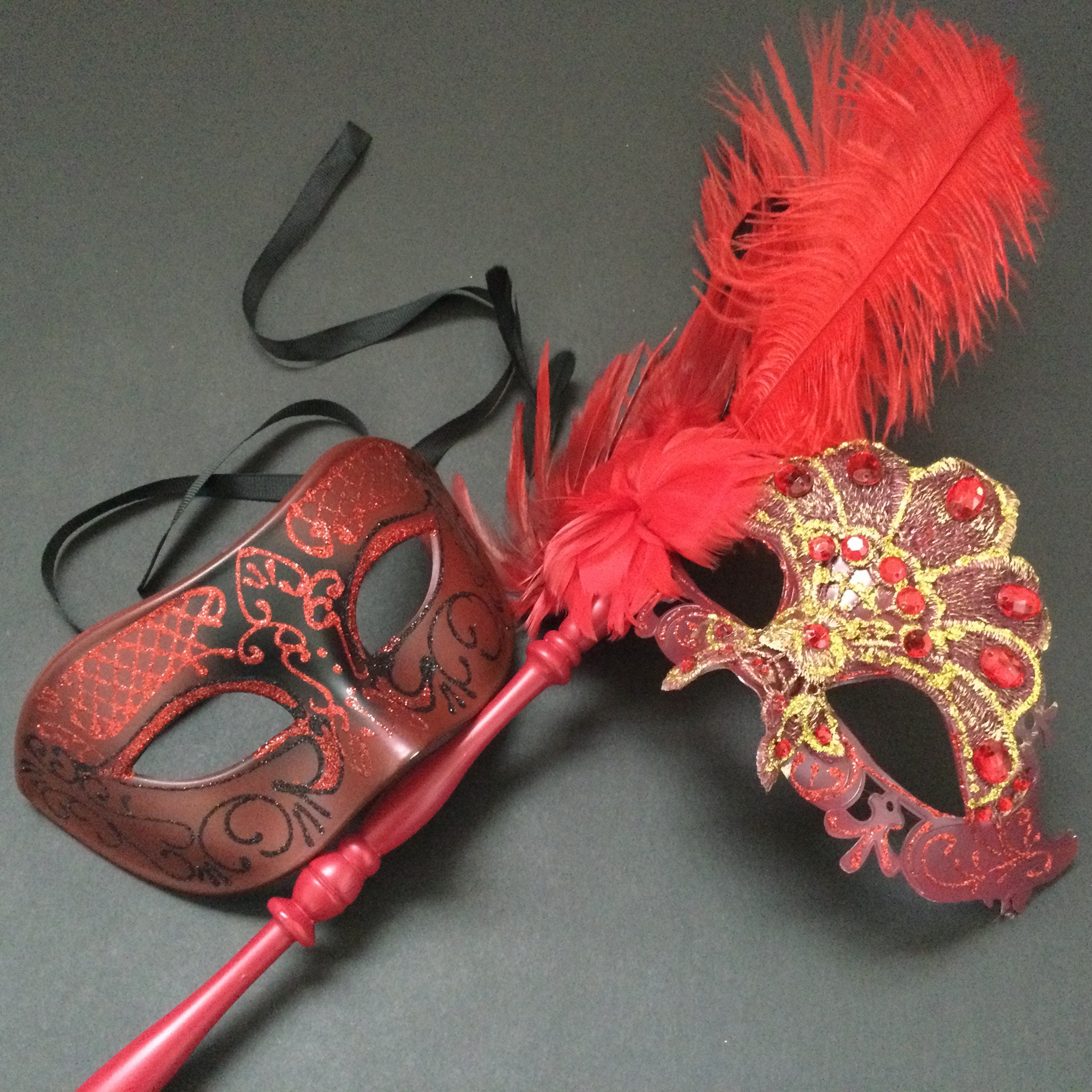 Sequined Red Masquerade Mask With Rhinestones and Embroidery Embellished  Venetian Style Red Masquerade Ball Mask 