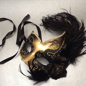 Black Gold Masquerade ball mask for Black Dress Formal Party Birthday Anniversay Celebration image 5