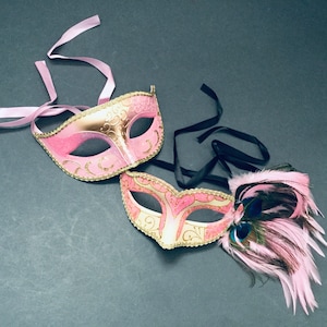 Gold Pink Feather New Year Mardi Gras Birthday Party Masquerade ball mask