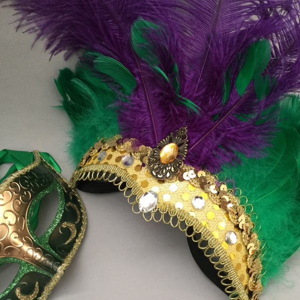 Mardi Gras Masquerade Purple Feather Headpiece Carnival Cosplay Dress up