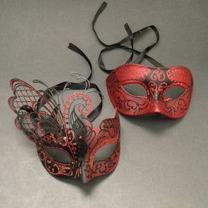 Couples Black Red Masquerade ball Eye Butterfly Mask Pair