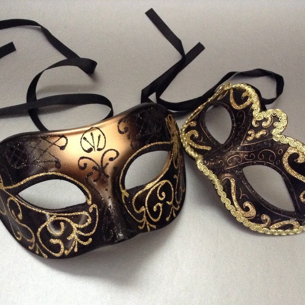 Black Gold Daddy Daughter Children Masquerade ball Eye Mask Pair