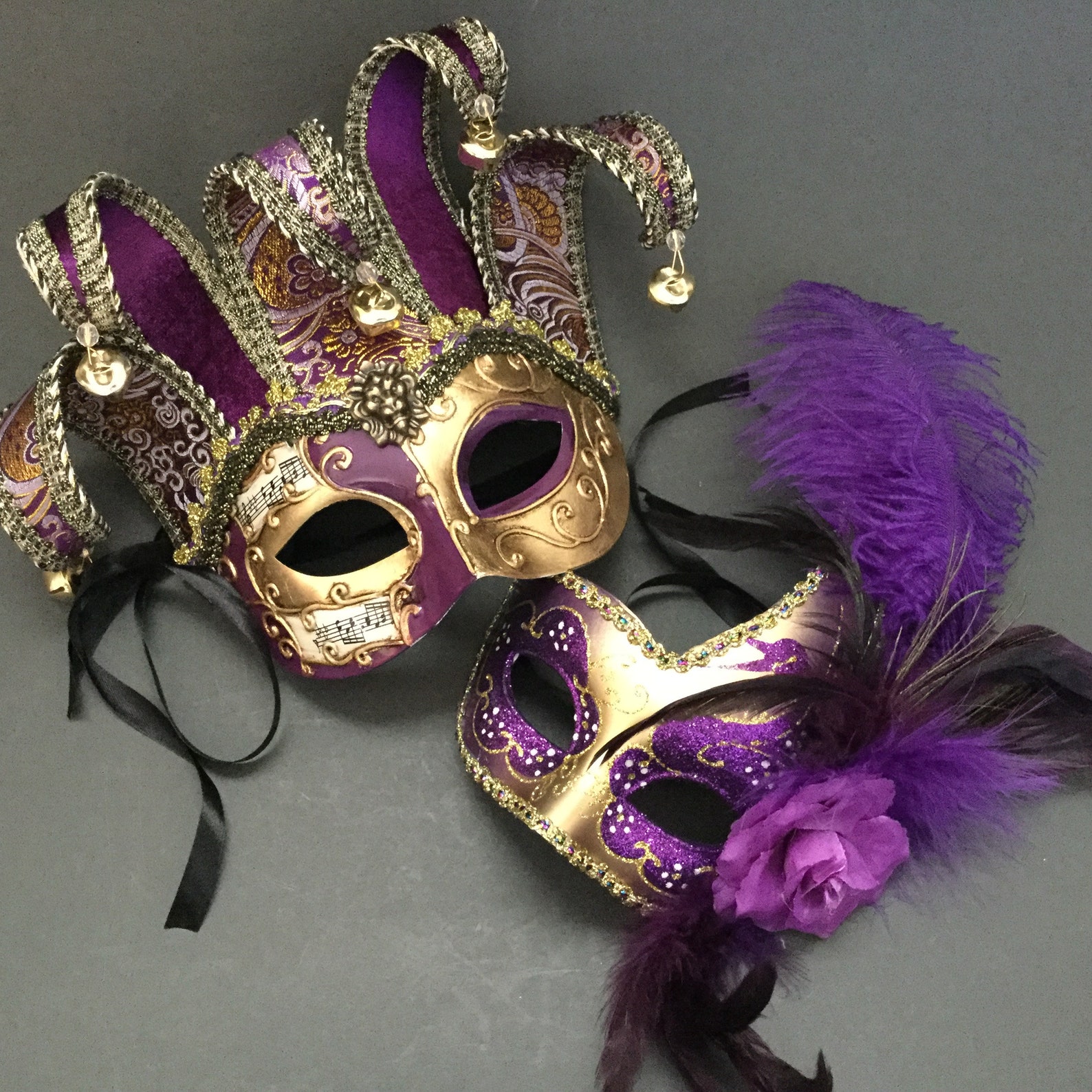 Purple Jolly Jester Mardi Gras Mask Masquerade Carnival Etsy 