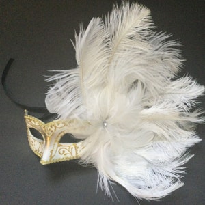 Masquerade Mask - White - Rhinestone And Feathers - Tassels from Apollo Box