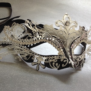 Black Silver Masquerade ball Laser cut Harlequin Eye Mask