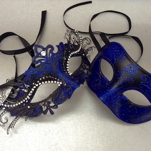 Couples Dark Blue Masquerade ball Party Mask Pair