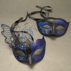 Couples Black Blue Masquerade ball Eye Butterfly Mask Pair