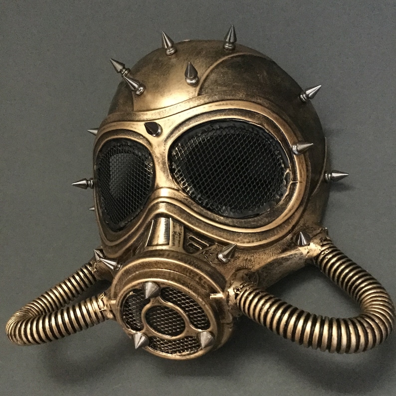 Steampunk Mask Respirator Full Gas Mask Metallic Bronze Spike Costume Cosplay Fully Adjustable Straps image 1