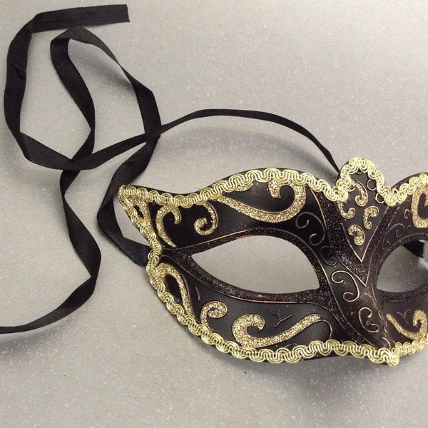 His and Hers Couples Masquerade ball Black Gold Eye Mask