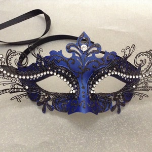 Couples Dark Navy Blue Masquerade ball Party Mask Pair