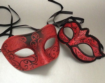Couples Red Masquerade ball Eye Mask Pair