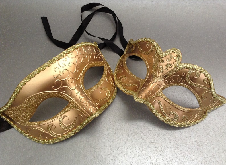 Couples Gold Women/'s Men/'s Masquerade ball Eye Mask Pair