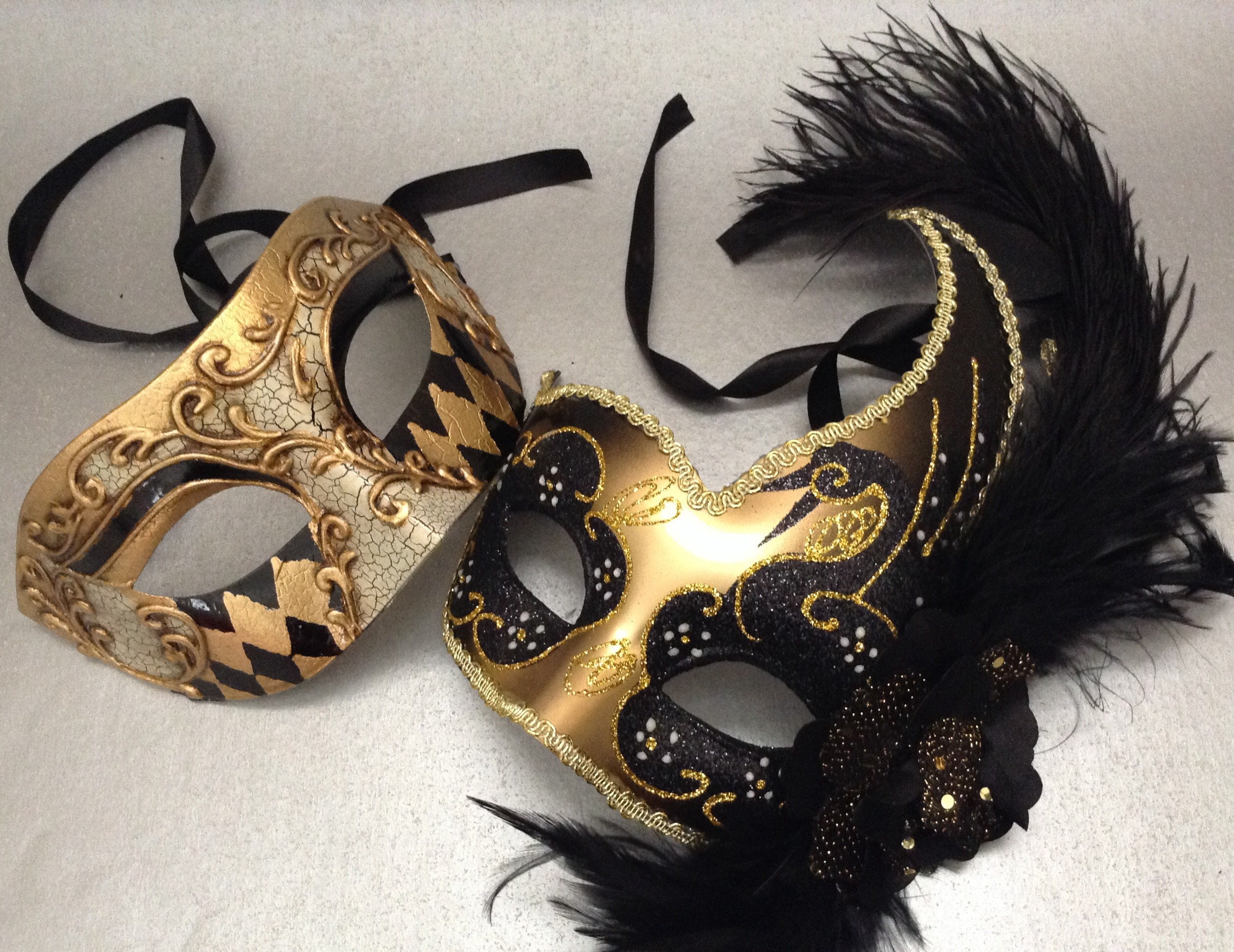 Couples Masquerade Ball Party Black Gold Harquin Mask With Etsy Couples Masquerade Ball Party Black Gold Harquin Mask With Etsy