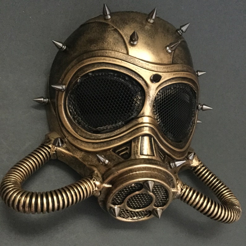 Steampunk Mask Respirator Full Gas Mask Metallic Bronze Spike Costume Cosplay Fully Adjustable Straps image 2