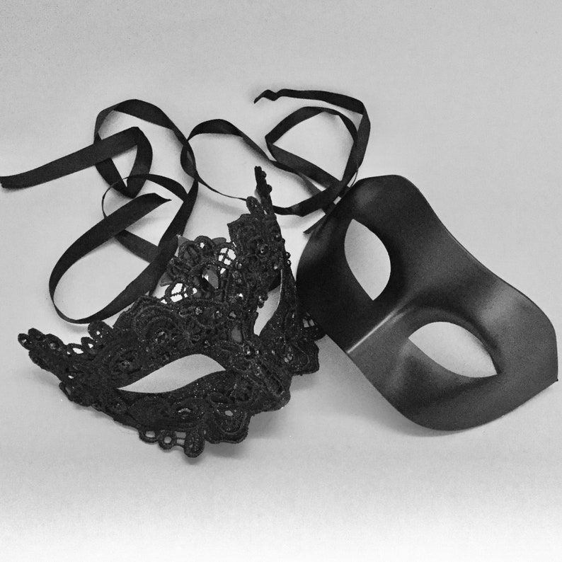 Womens Mens Black Masquerade Ball Lace Eye Mask Etsy