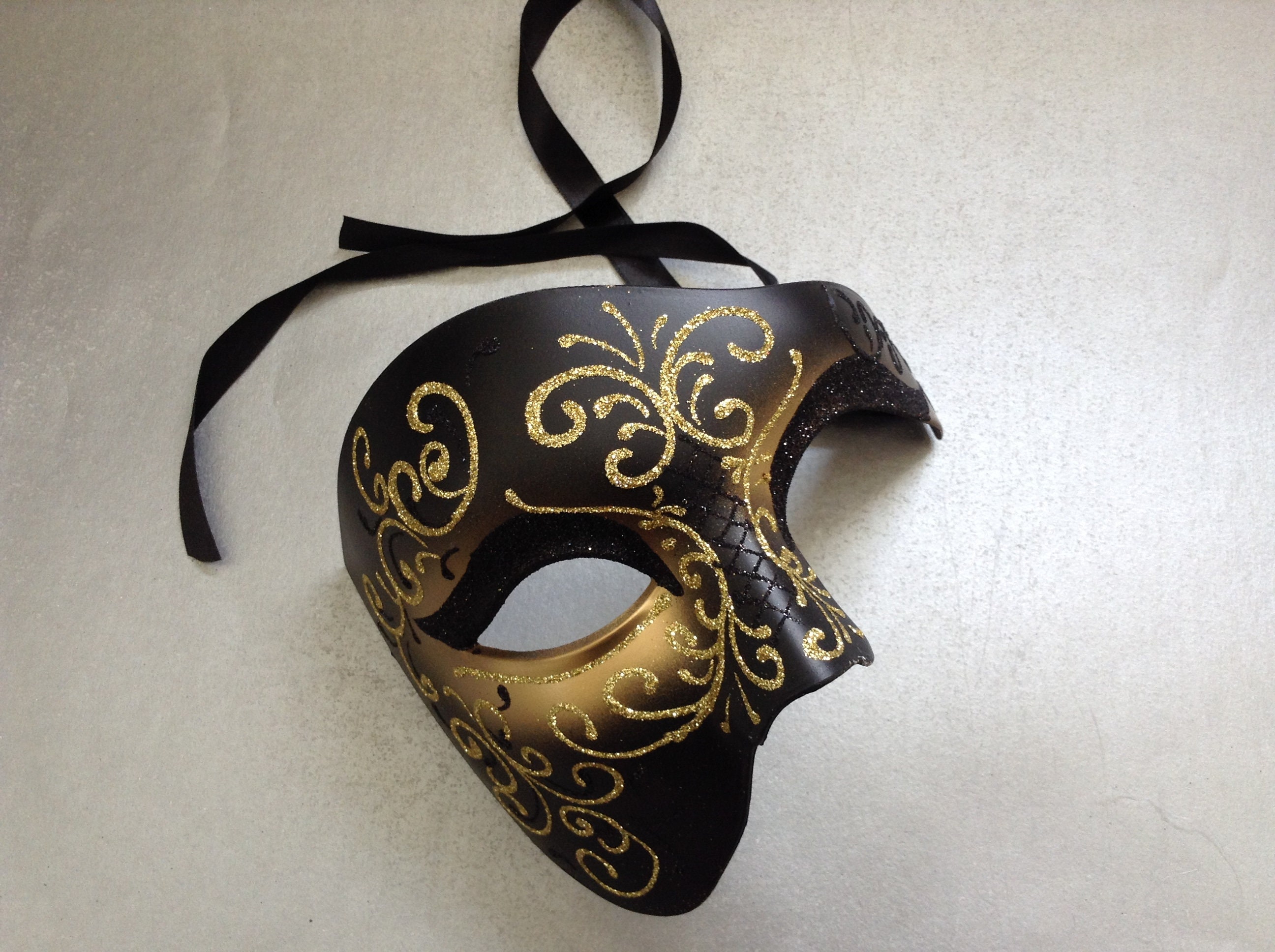 Black Gold Phantom Masquerade Ball Mask 