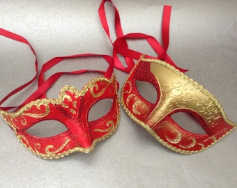 Couples Gold Red Masquerade ball Eye Mask Pair