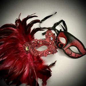 Couples Masquerade ball Party Red Brocade Lace Mask Mask Pair