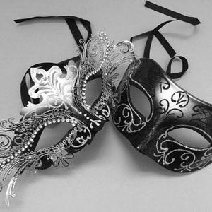 Couple Black Silver Masquerade ball Mask Costume Christmas New Year Party