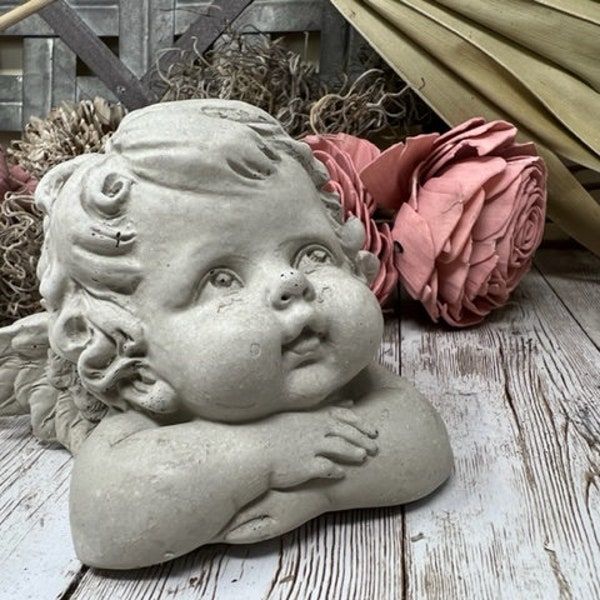 Concrete angel, Concrete cherub, Angel Statue, Paper weight Gift, Home accent, Concrete decor accent. Dimensions: L - 5" D - 3" H" - 3 1/2"