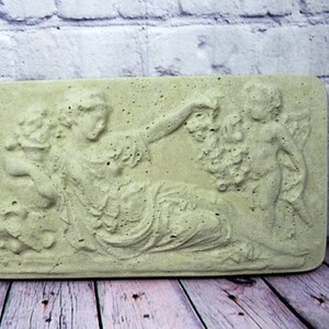 Ornate Concrete Roman Lady with Angel Plaque, Home Decor, Garden Decor, Wedding Gift, Wall Hanging
