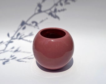 ROUND BUD VASE | Vintage Haegar Style | 4" Mauve Ceramic Small Round Orb Vase | Minimalist Modern Home Decor