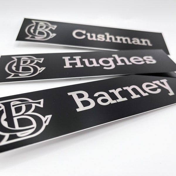 Locker Tags | Laser engraved and personalized | black aluminum | for locker rooms or firehouses