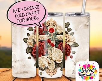 Roses and Cross 20 oz Stainless Steel Insulated Tumbler
