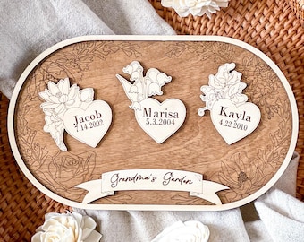 Birth Flower Grandma Sign, Personalized Grandma Garden Sign, Grandkids Name Sign, Custom Wood Family Sign, Gift for Grandma or Mom