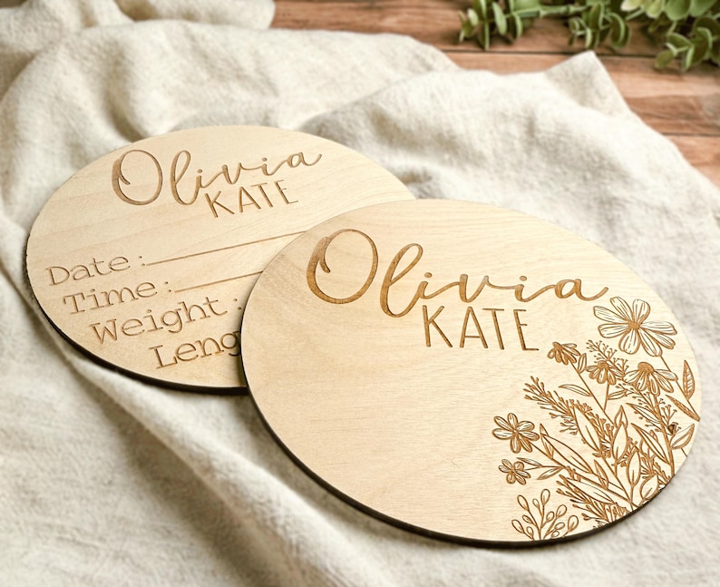 Personalized Baby Name Sign for Hospital, Newborn Birth Announcement, Double-Sided Birch Wood Birth Stats Keepsake, Baby Shower Gift zdjęcie 2