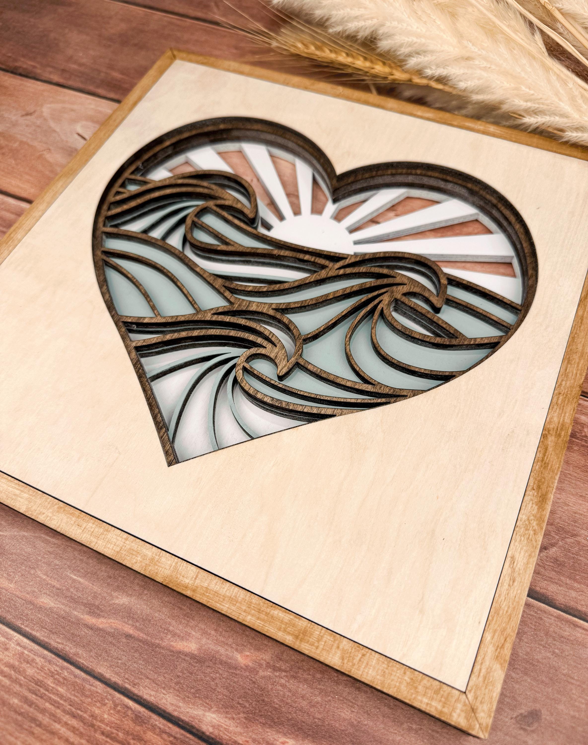 Coastal Wall Decor Beach Heart, Layered Wood Ocean Wall Art, Nautical ...
