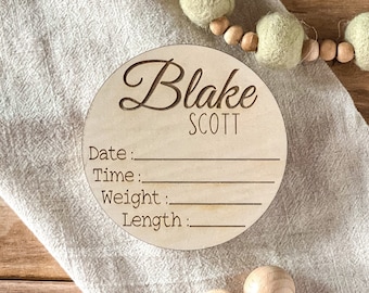 Custom Baby Birth Announcement Sign, Newborn Baby Name Sign for Hospital, Wood Birth Stat Sign, Baby Photo Prop