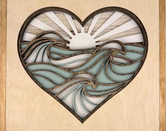 Coastal Wall Decor Beach Heart, Layered Wood Ocean Wall Art, Nautical Homeware Accent, Beach House Decor
