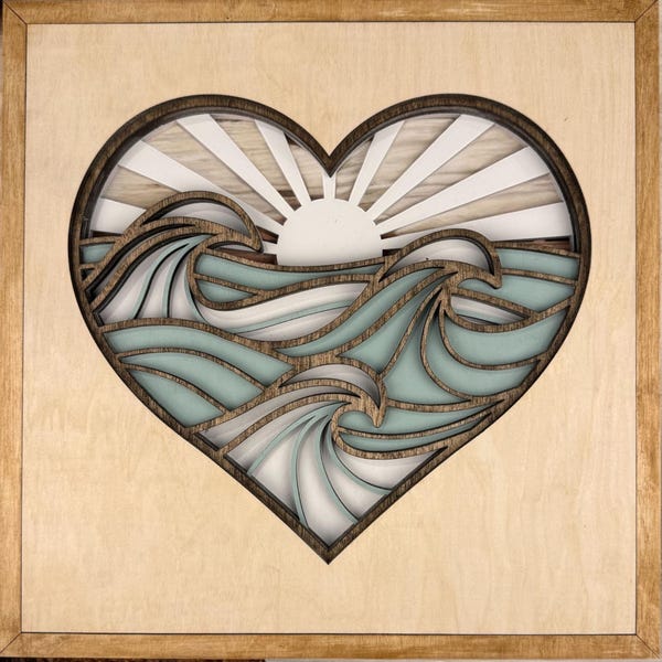 Coastal Wall Decor Beach Heart, Layered Wood Ocean Wall Art, Nautical Homeware Accent, Beach House Decor