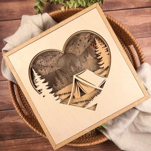 Camping Heart Wood Sign, Personalized Camping Decor, Camper Gift, Outdoor Lover Gift, Rustic Cabin Wall Art, Nature Mountain Sign image 2